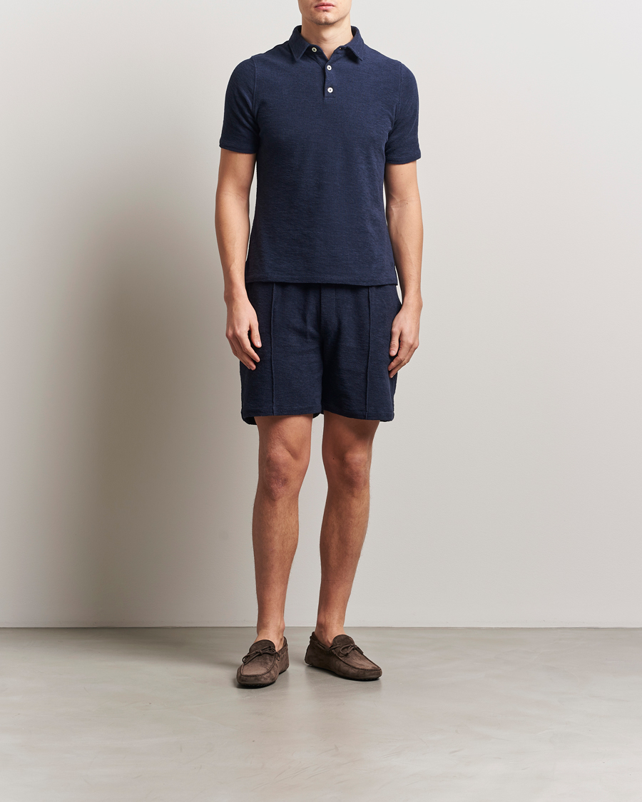 Hombres | Polos | Stenströms | Terry Slub Cotton Polo Navy