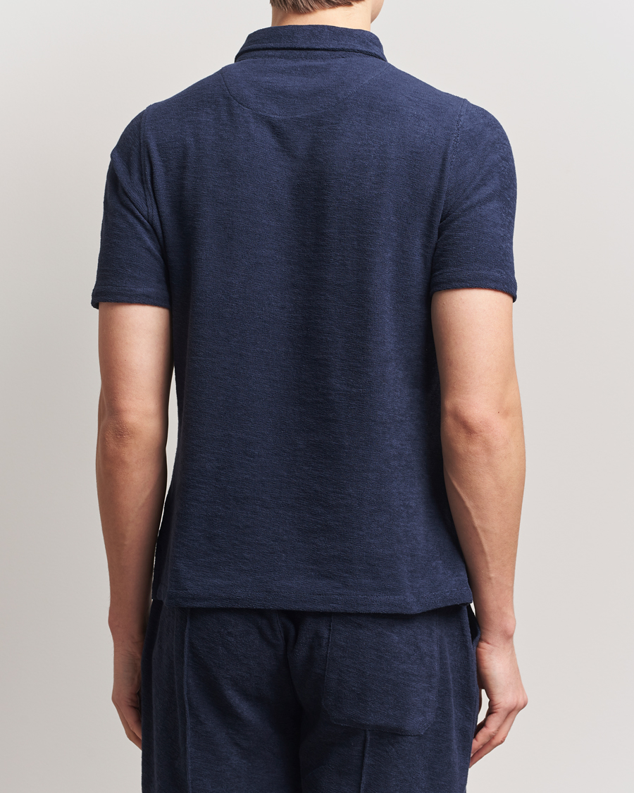 Hombres | Polos | Stenströms | Terry Slub Cotton Polo Navy