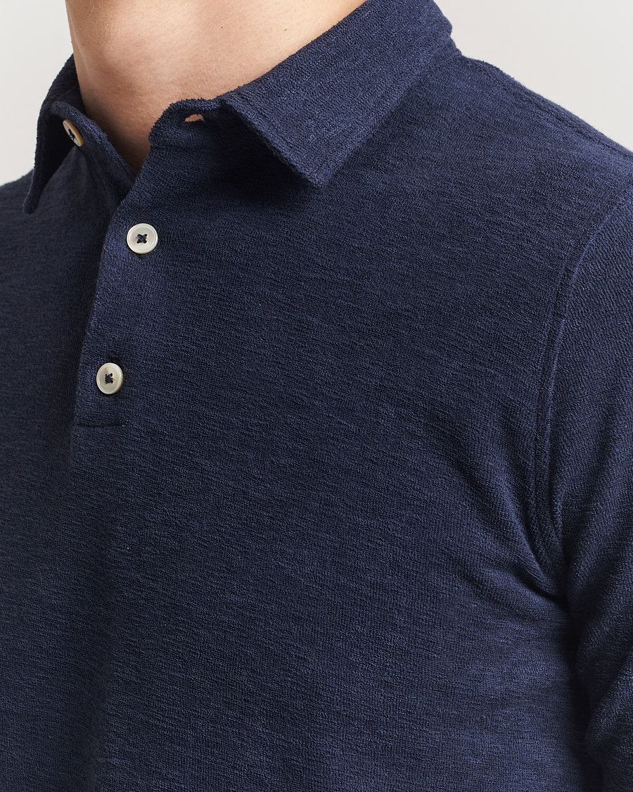 Hombres | Polos | Stenströms | Terry Slub Cotton Polo Navy
