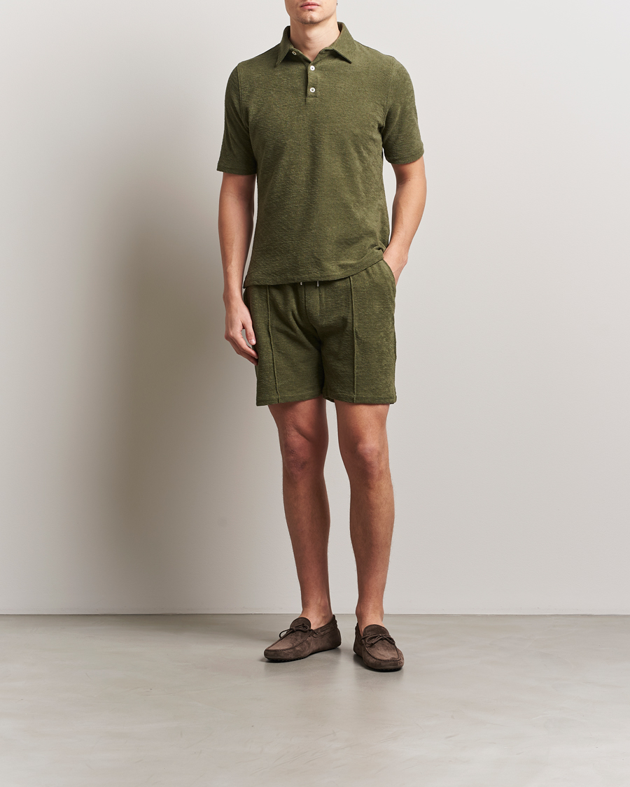 Hombres | Polos | Stenströms | Terry Slub Cotton Polo Green