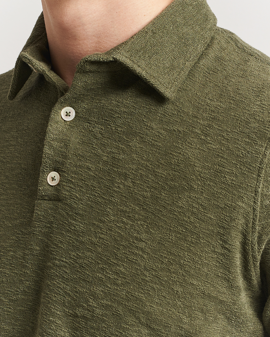 Hombres | Polos | Stenströms | Terry Slub Cotton Polo Green