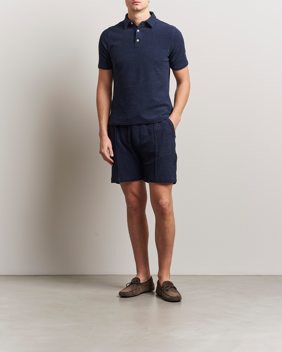 Hombres | Pantalones cortos | Stenströms | Terry Slub Cotton Shorts Navy