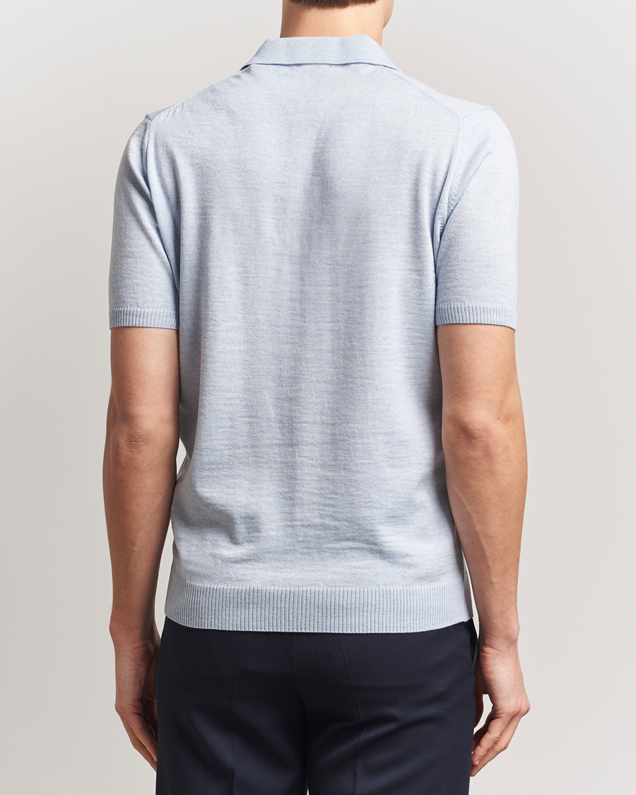 Hombres | Polos | Stenströms | Knitted Merino Polo Light Blue