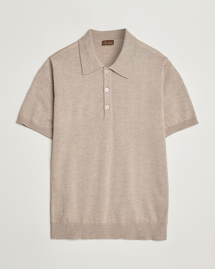 Hombres | Polos | Stenströms | Knitted Merino Polo Taupe