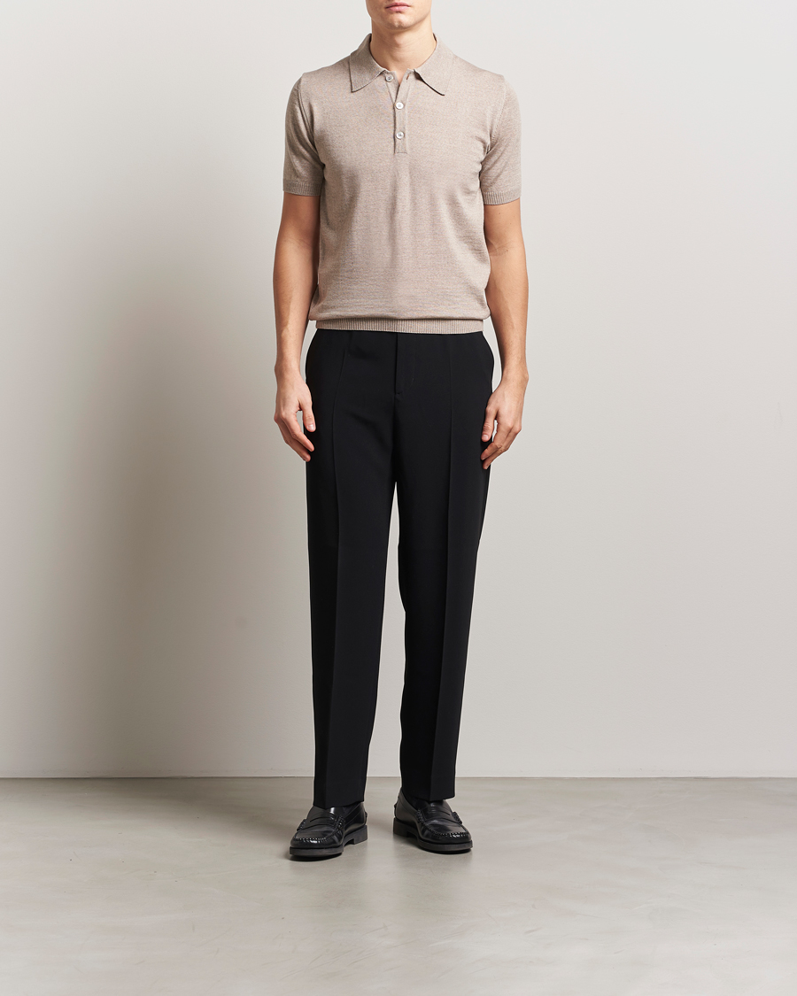 Hombres | Polos | Stenströms | Knitted Merino Polo Taupe