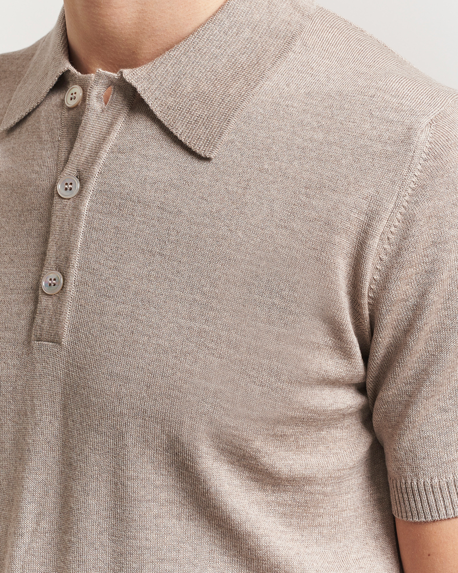 Hombres | Polos | Stenströms | Knitted Merino Polo Taupe