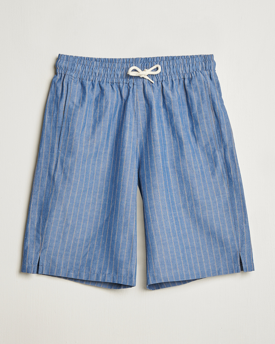 Hombres | Pantalones cortos | A.P.C. | Paul Cotton/Linen Striped Drawstring Shorts Blue