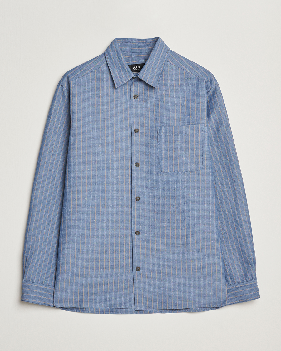 Hombres | Camisas | A.P.C. | Malo Cotton/Linen Striped Overshirt Blue