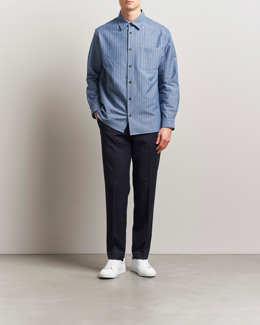 Hombres | Camisas | A.P.C. | Malo Cotton/Linen Striped Overshirt Blue