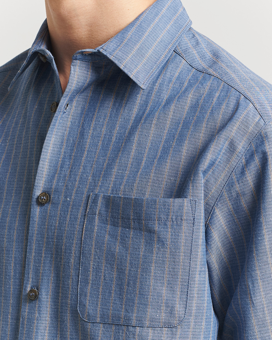 Hombres | Camisas | A.P.C. | Malo Cotton/Linen Striped Overshirt Blue