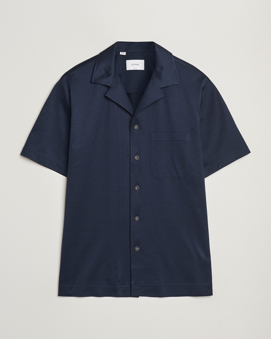Hombres | Camisas | Eton | Filo Di Scozia Short Sleeve Shirt Navy Blue