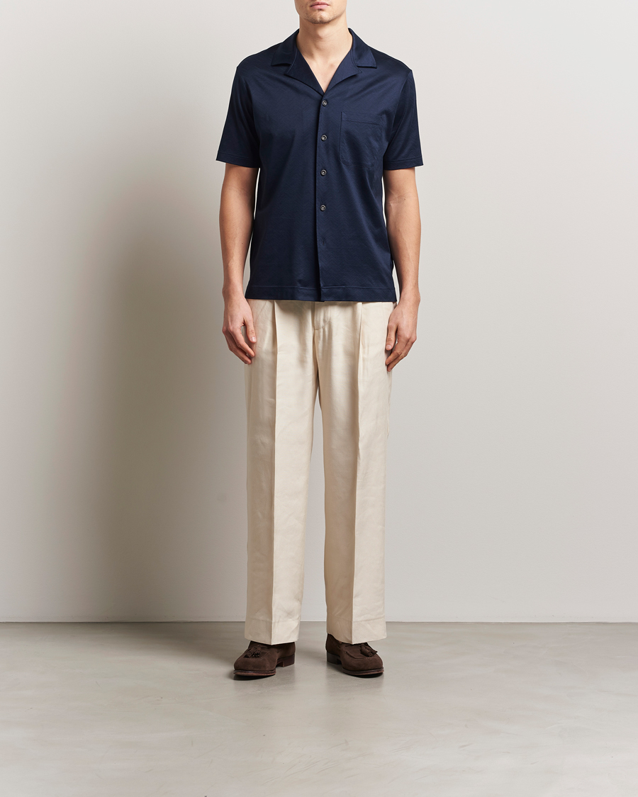 Hombres | Camisas | Eton | Filo Di Scozia Short Sleeve Shirt Navy Blue
