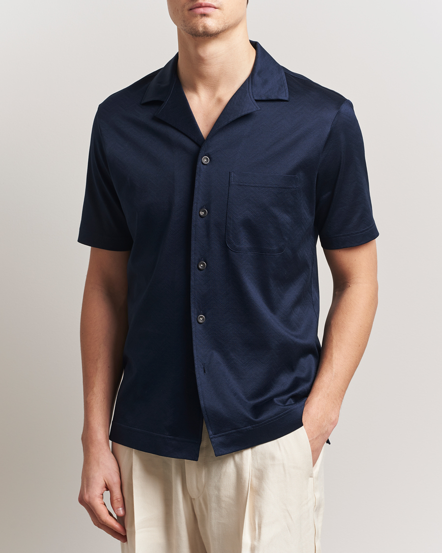Hombres | Camisas | Eton | Filo Di Scozia Short Sleeve Shirt Navy Blue