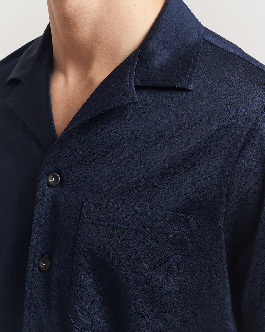Hombres | Camisas | Eton | Filo Di Scozia Short Sleeve Shirt Navy Blue
