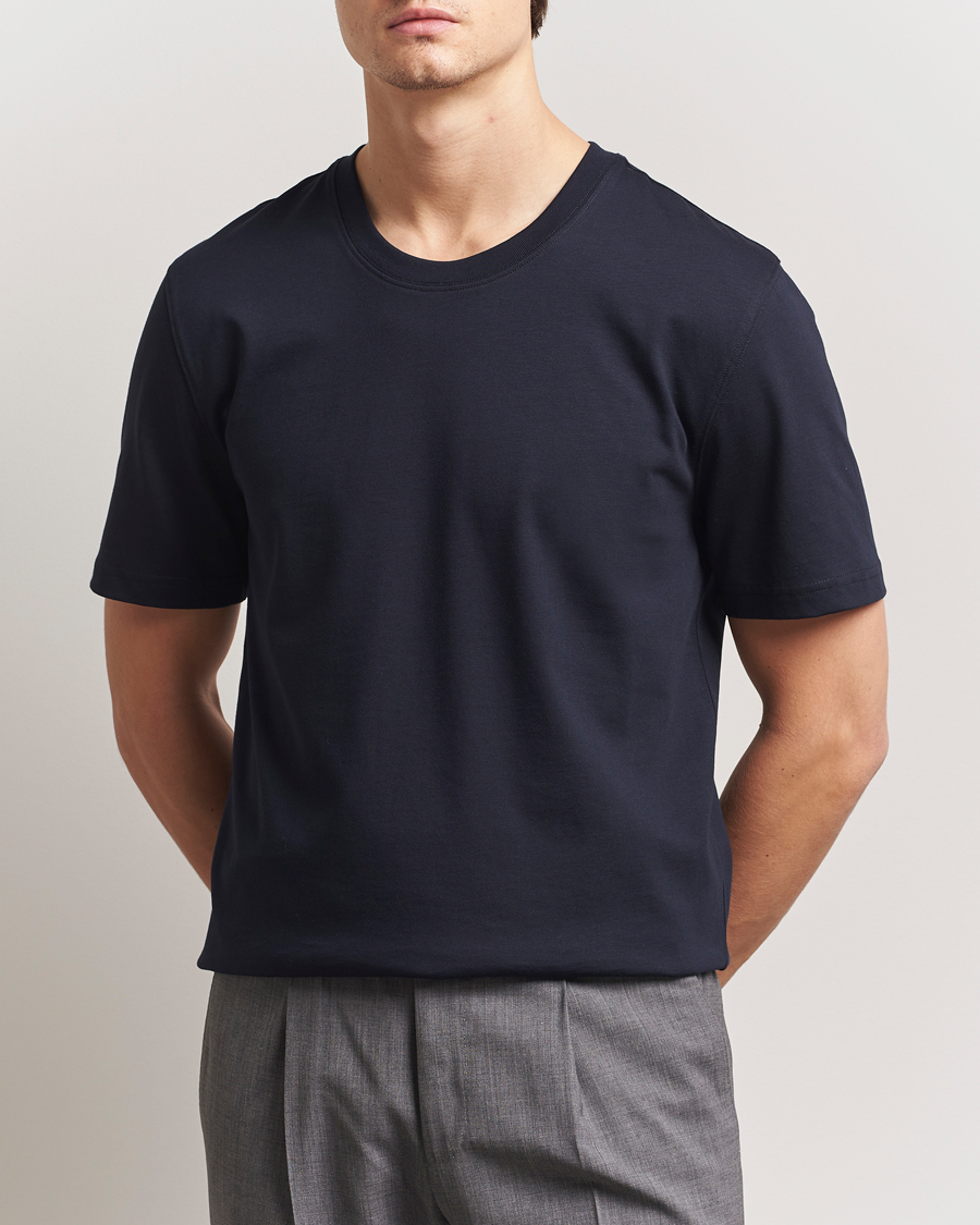 Hombres | Camisetas | Eton | Mercerized Jersey Crew Neck T-Shirt Navy Blue