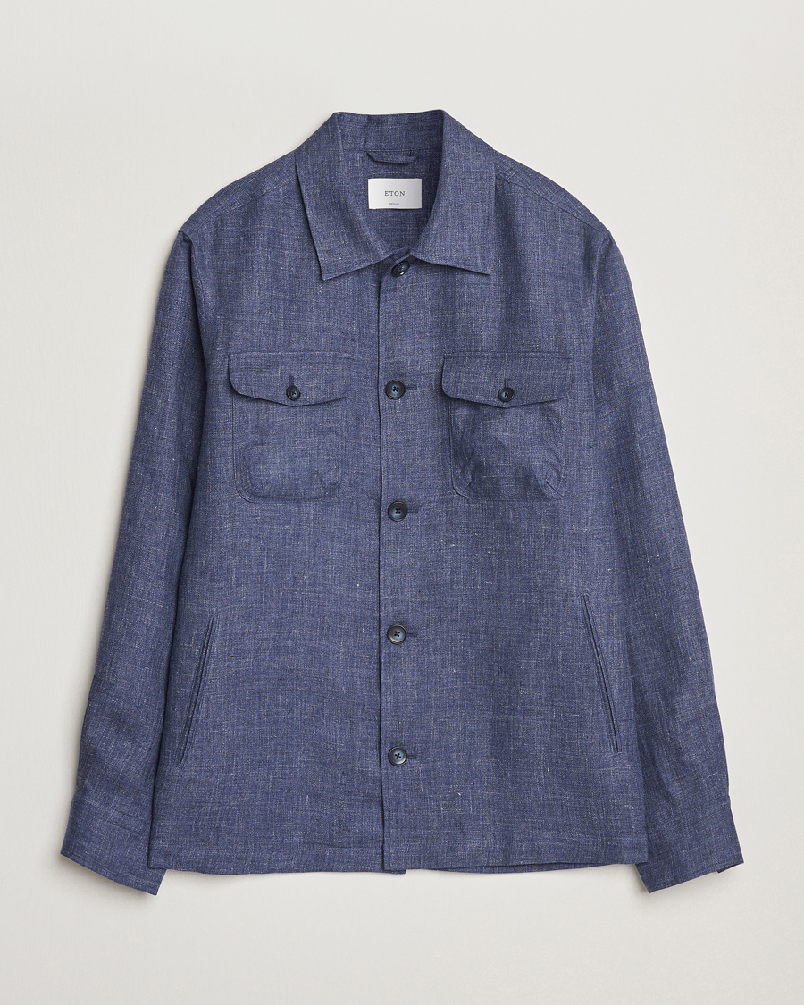 Hombres | Camisas | Eton | Linen Four Pocket Overshirt Navy Blue