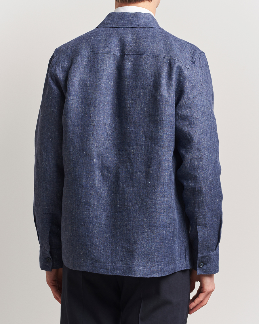 Hombres | Camisas | Eton | Linen Four Pocket Overshirt Navy Blue