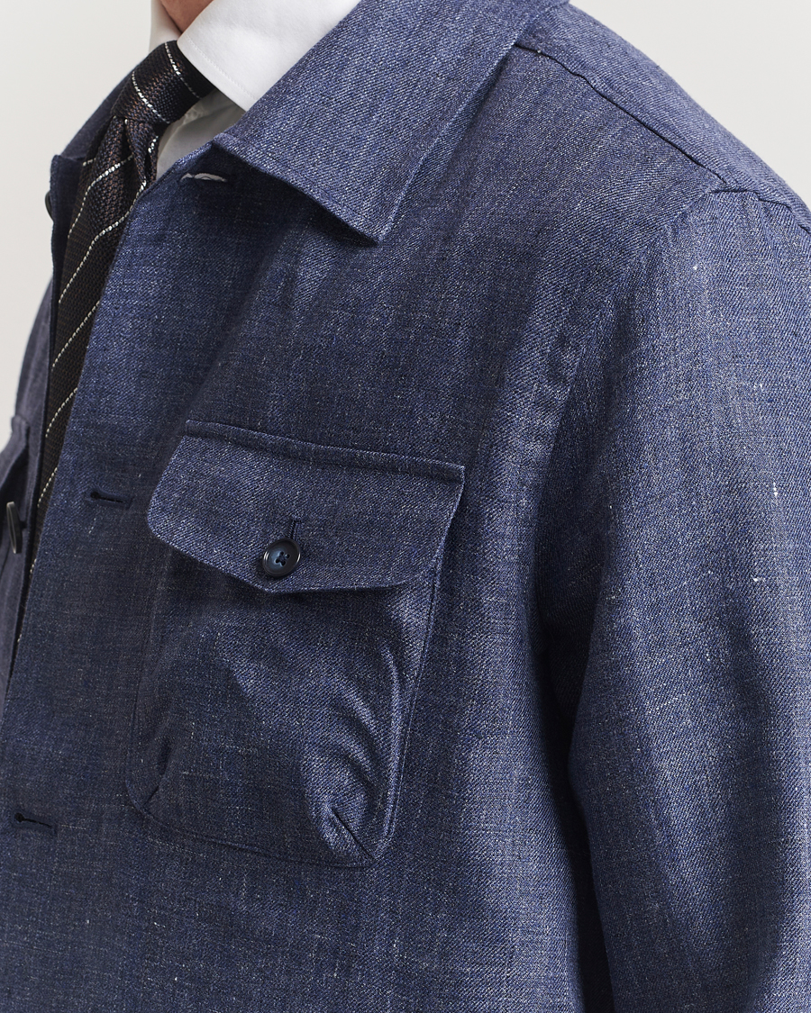 Hombres | Camisas | Eton | Linen Four Pocket Overshirt Navy Blue