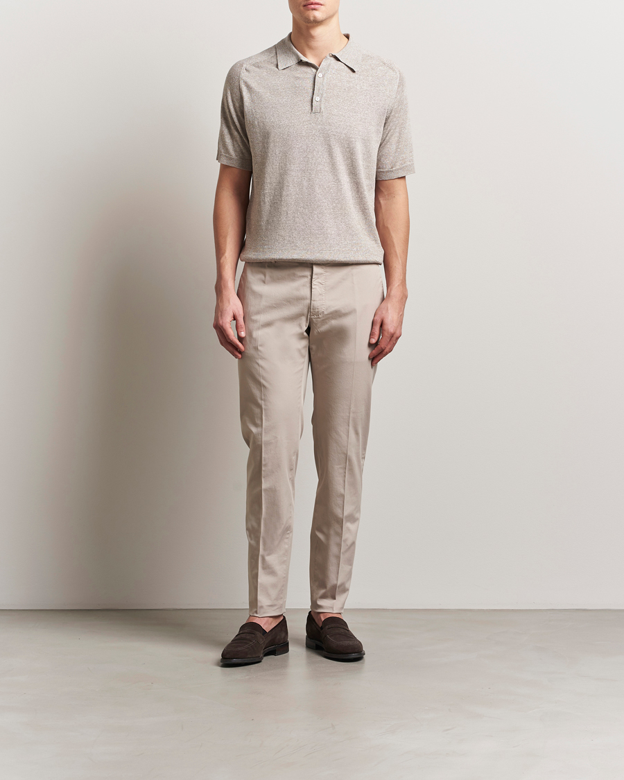 Hombres | Polos | Eton | Cotton/Linen Fine Knitted Polo Beige