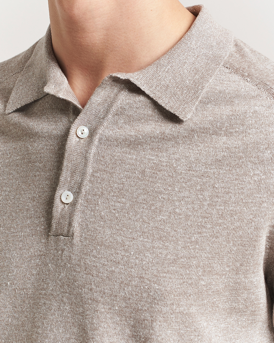 Hombres | Polos | Eton | Cotton/Linen Fine Knitted Polo Beige