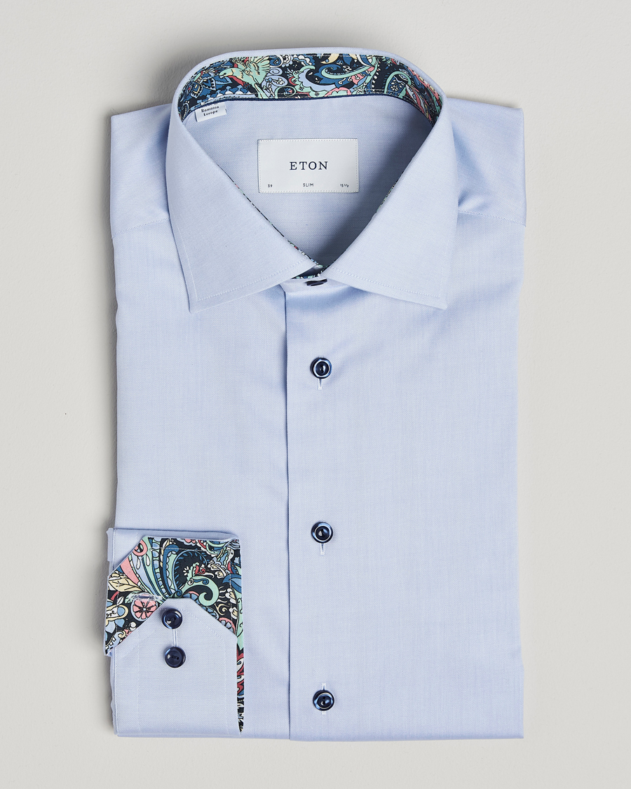 Hombres | Camisas | Eton | Slim Fit Signature Twill Contrast Shirt Light Blue