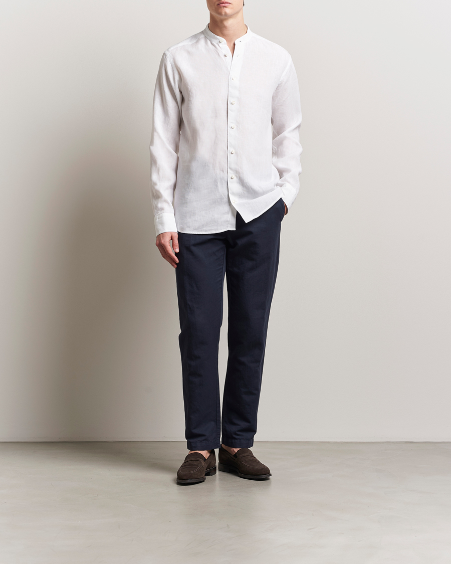 Hombres | Camisas | Eton | Slim Fit Linen Band Collar Shirt White