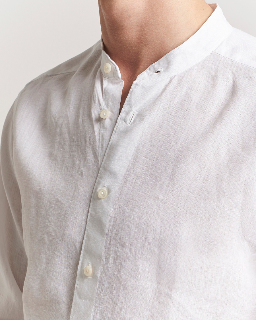 Hombres | Camisas | Eton | Slim Fit Linen Band Collar Shirt White