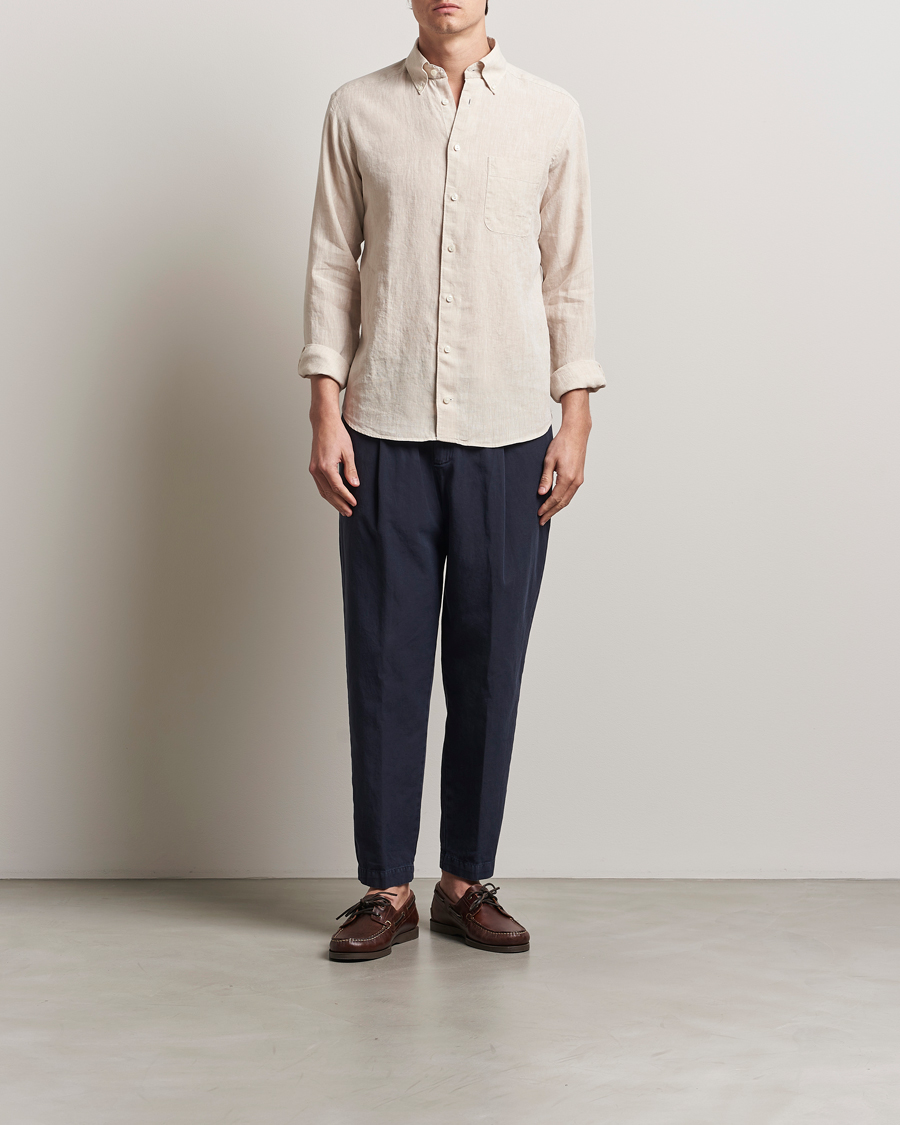Hombres | Camisas | Eton | Slim Fit Linen Button Down Shirt Beige