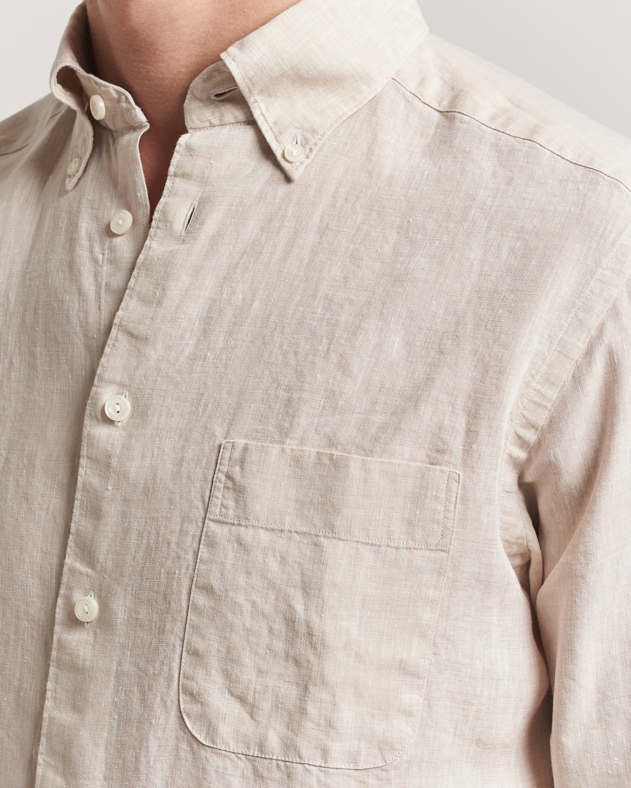 Hombres | Camisas | Eton | Slim Fit Linen Button Down Shirt Beige