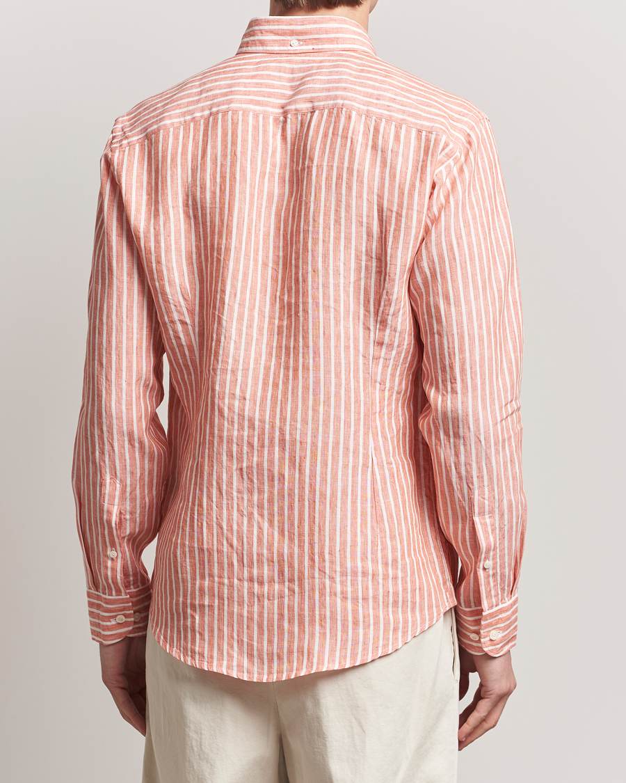 Hombres | Camisas | Eton | Slim Fit Striped Linen Shirt Orange/White