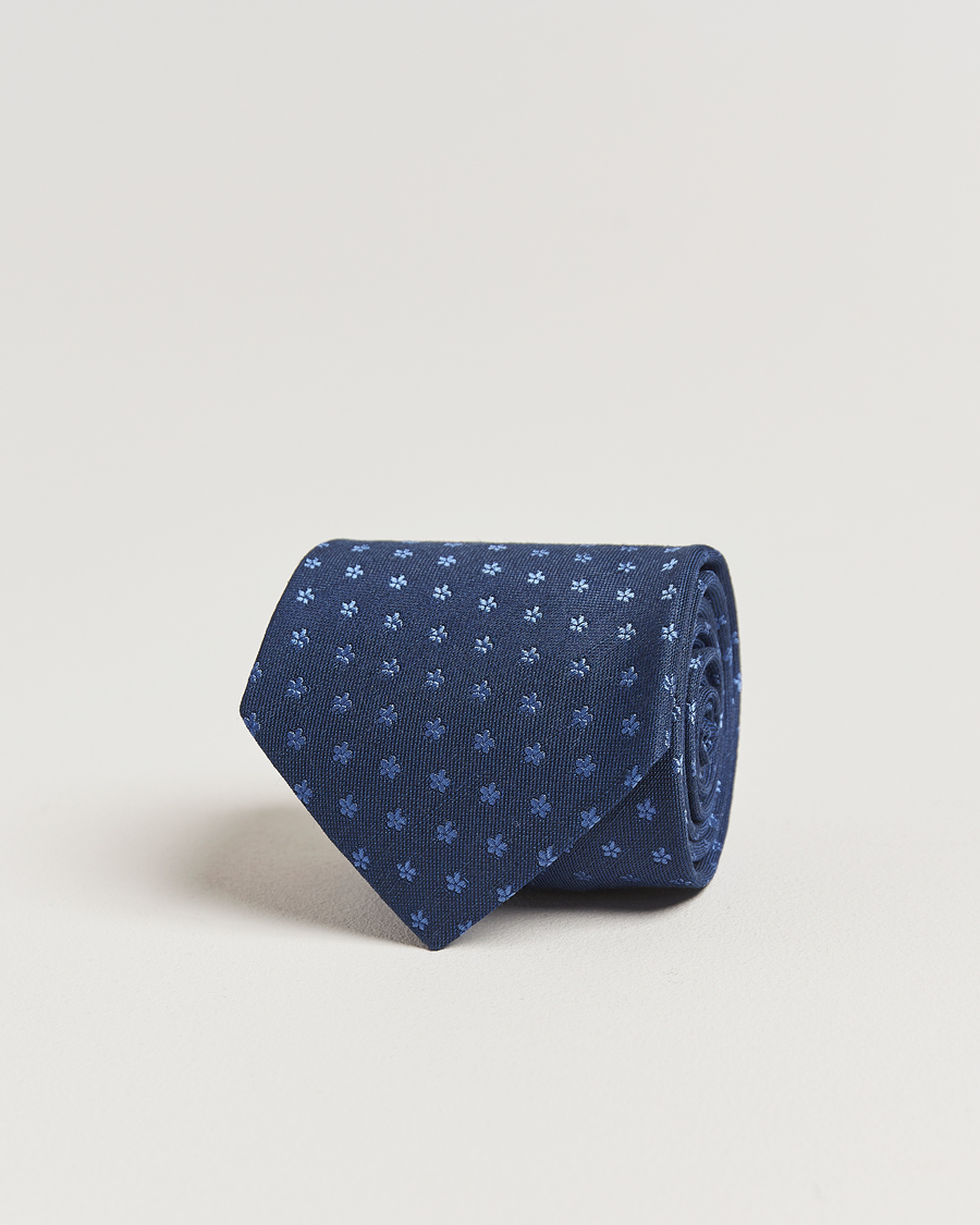 Hombres | Eton Silk/Linen Floral Tie Dark Blue | Eton | Silk/Linen Floral Tie Dark Blue