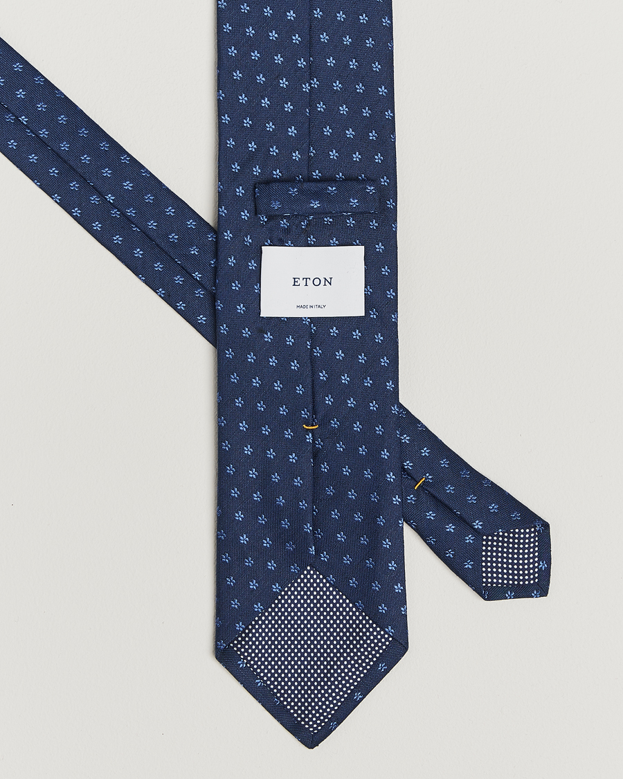Hombres | Eton Silk/Linen Floral Tie Dark Blue | Eton | Silk/Linen Floral Tie Dark Blue