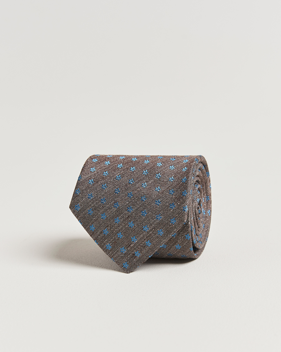 Hombres | Eton Silk/Linen Floral Tie Brown | Eton | Silk/Linen Floral Tie Brown