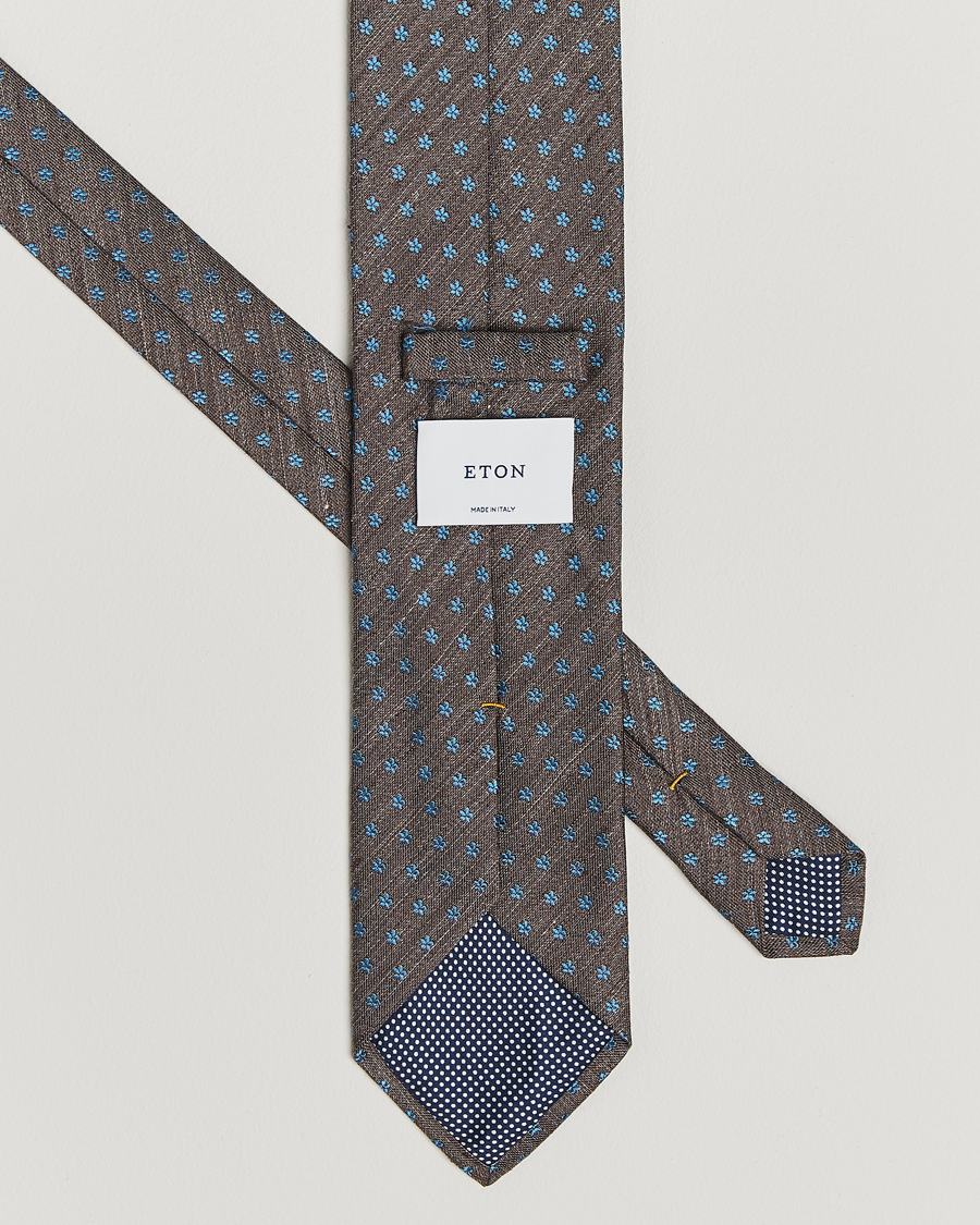 Hombres | Eton Silk/Linen Floral Tie Brown | Eton | Silk/Linen Floral Tie Brown