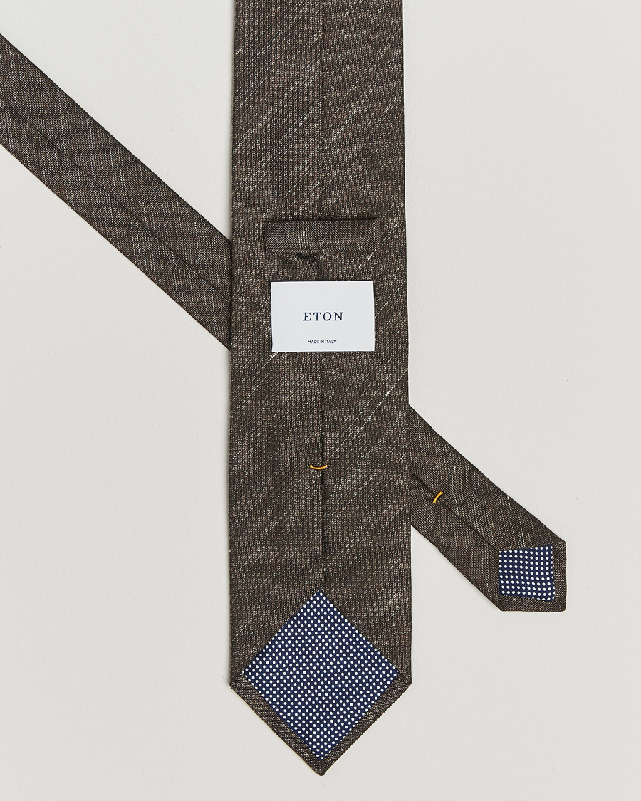 Hombres | Eton Silk/Linen Tie Brown | Eton | Silk/Linen Tie Brown
