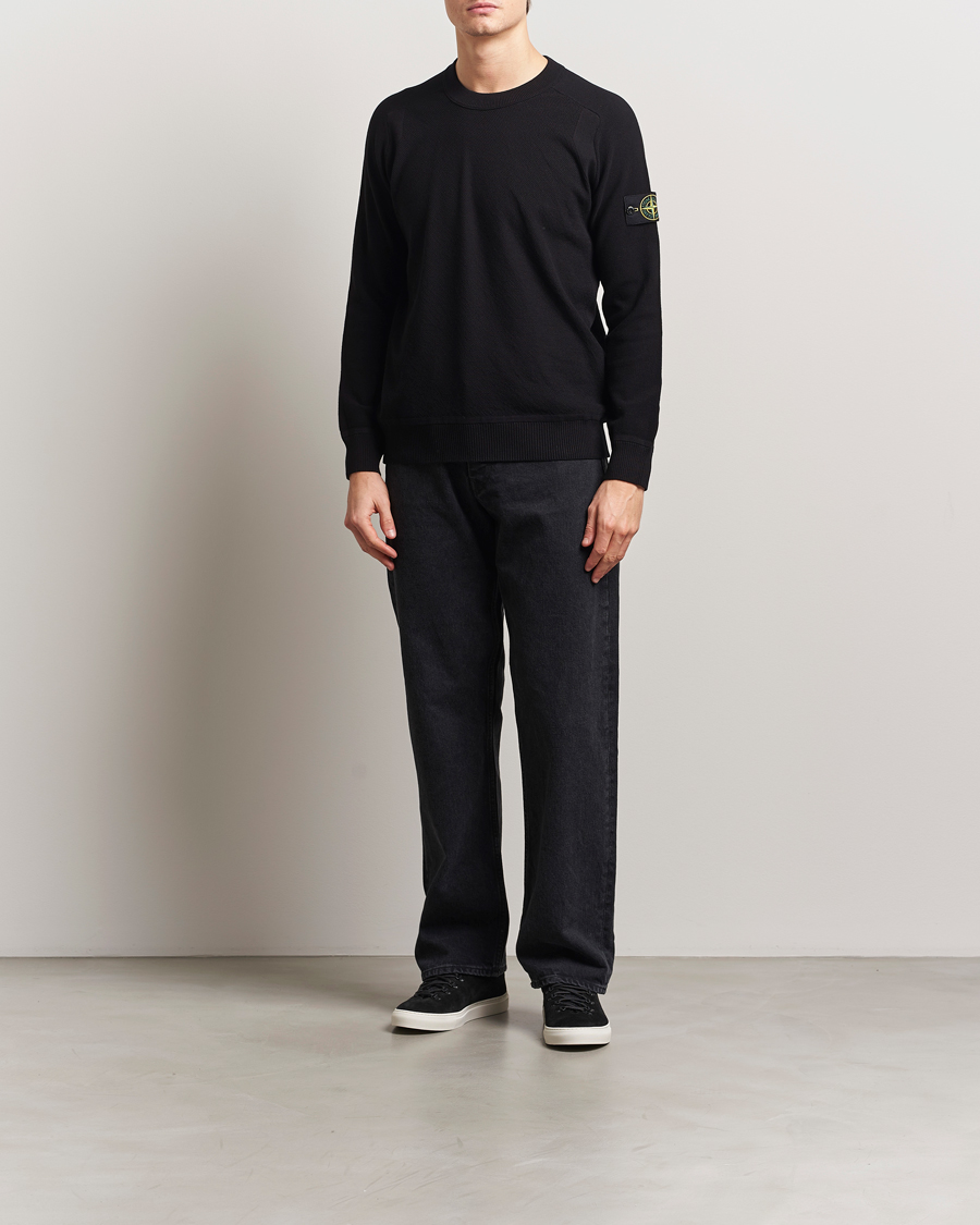 Hombres | Jerséis y prendas de punto | Stone Island | Micro Stitch Organic Cotton Crew Black