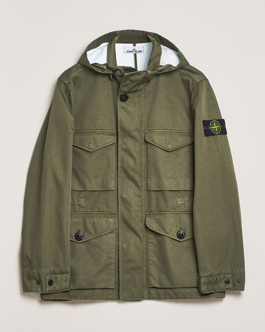 Hombres | Abrigos y chaquetas | Stone Island | Raso Gommato 3L Cotton Hooded Field Jacket Military Green