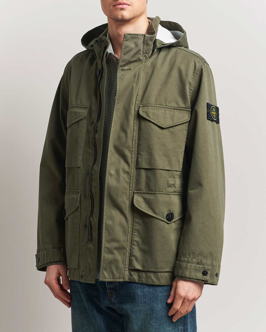 Stone Island Raso Gommato 3L Cotton Hooded Field Jacket Military
