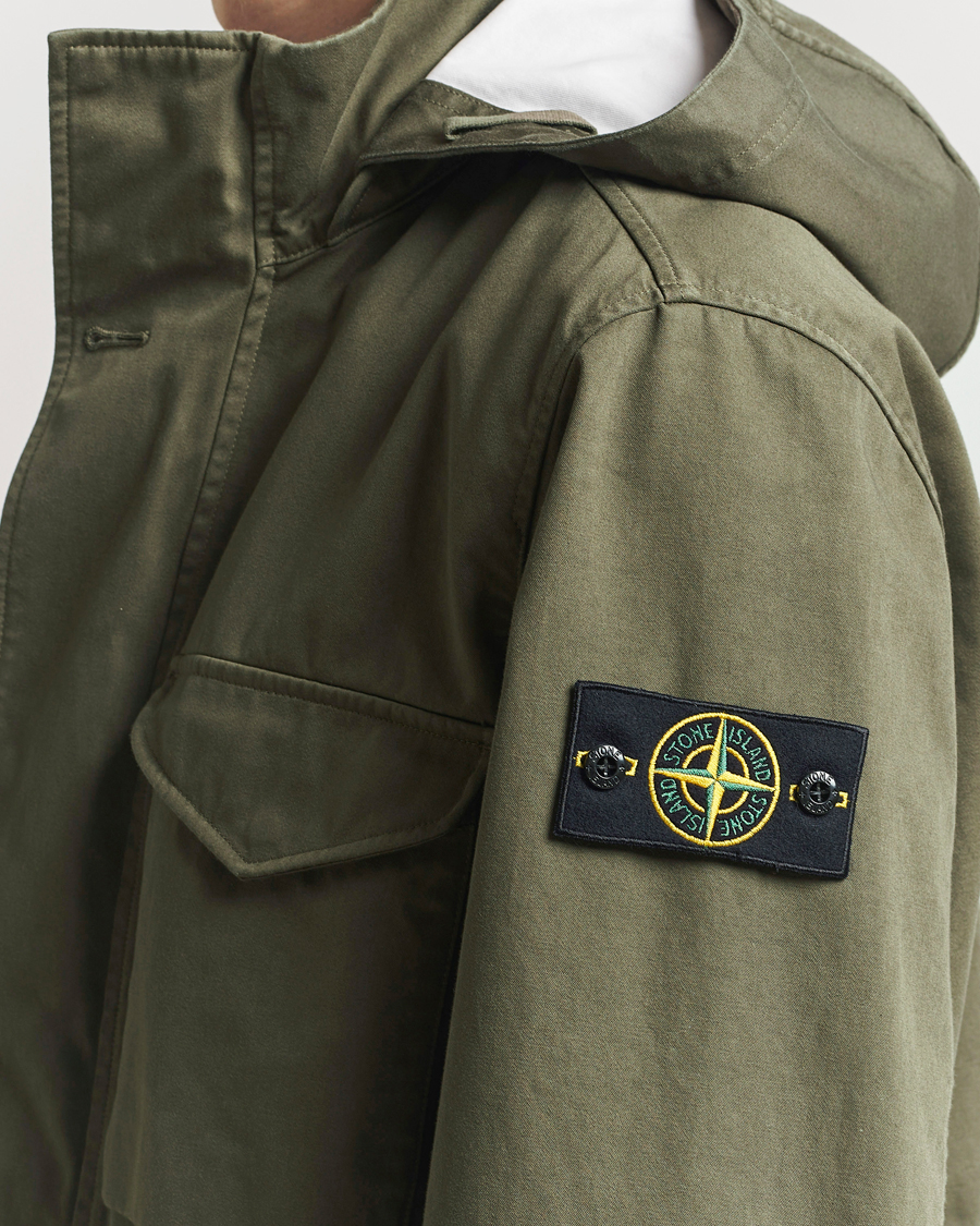 Hombres | Abrigos y chaquetas | Stone Island | Raso Gommato 3L Cotton Hooded Field Jacket Military Green