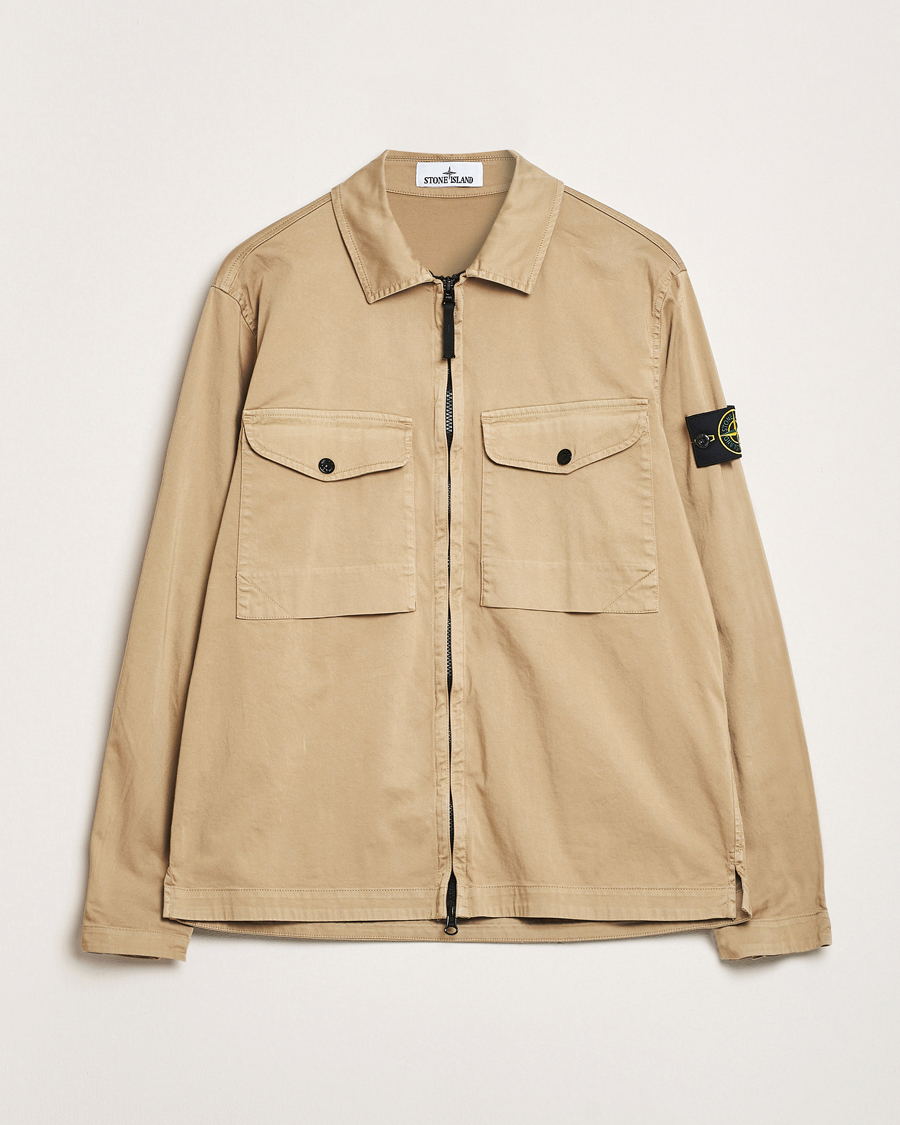 Hombres | Camisas | Stone Island | Cotton Stretch Zip Overshirt Biscuit