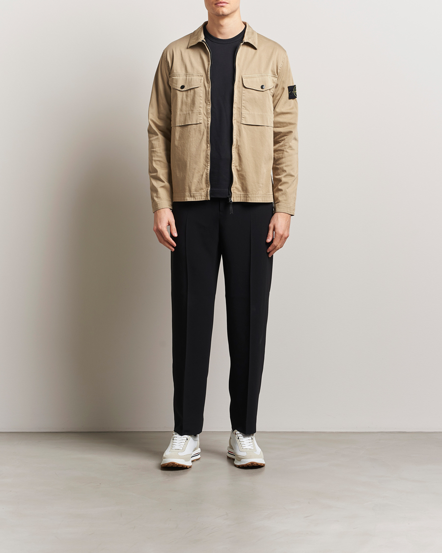 Hombres | Camisas | Stone Island | Cotton Stretch Zip Overshirt Biscuit