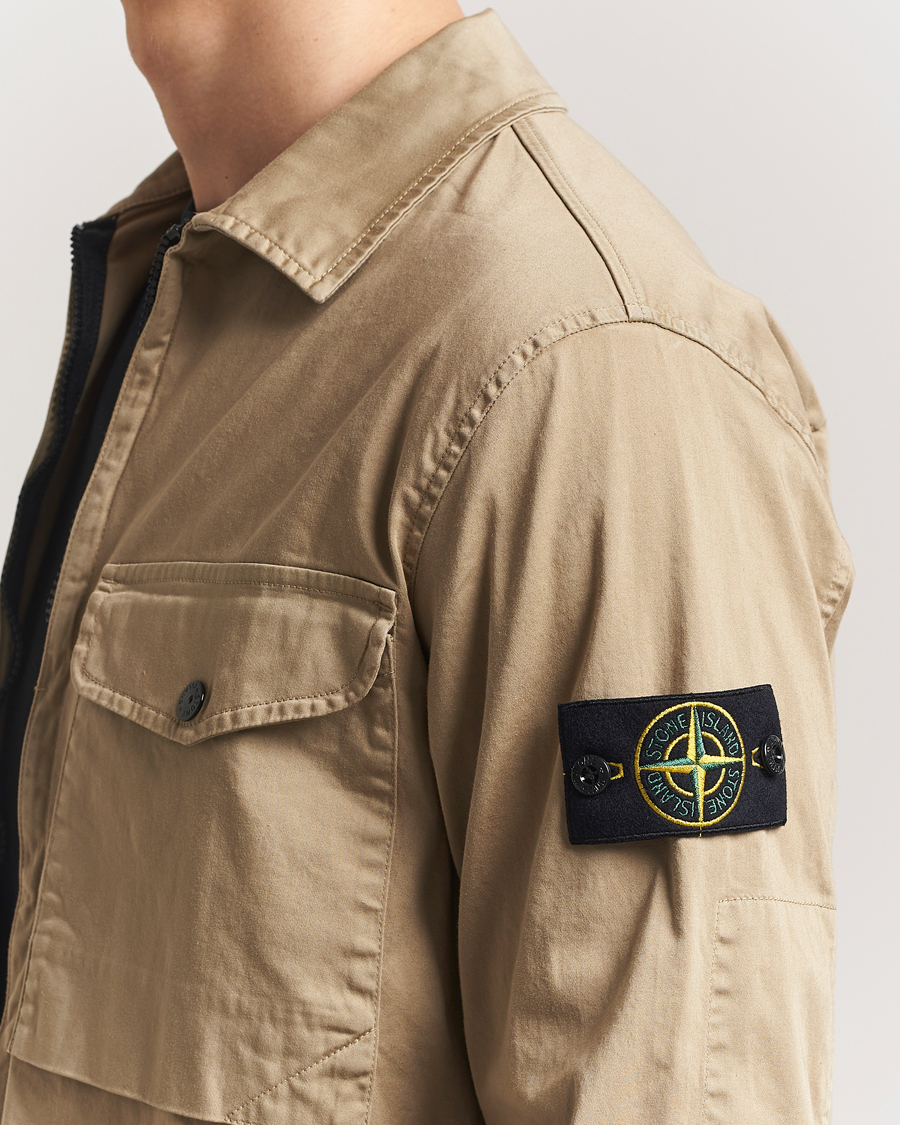 Hombres | Camisas | Stone Island | Cotton Stretch Zip Overshirt Biscuit