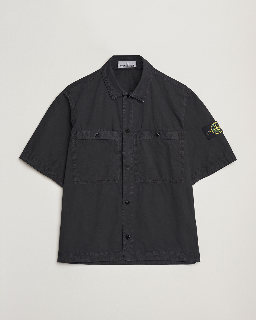 Hombres | Camisas | Stone Island | Cotton Canvas Old Effect Short Sleeve Shirt Black