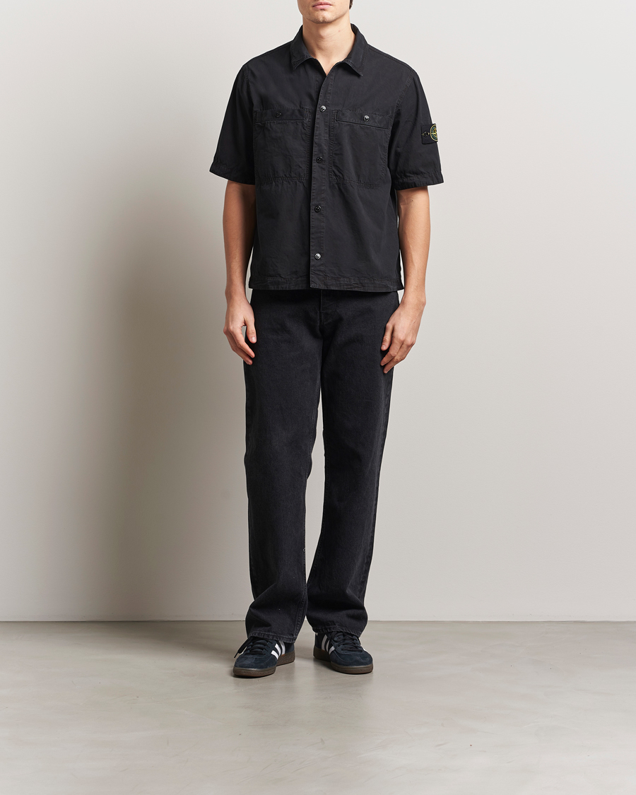 Hombres | Camisas | Stone Island | Cotton Canvas Old Effect Short Sleeve Shirt Black