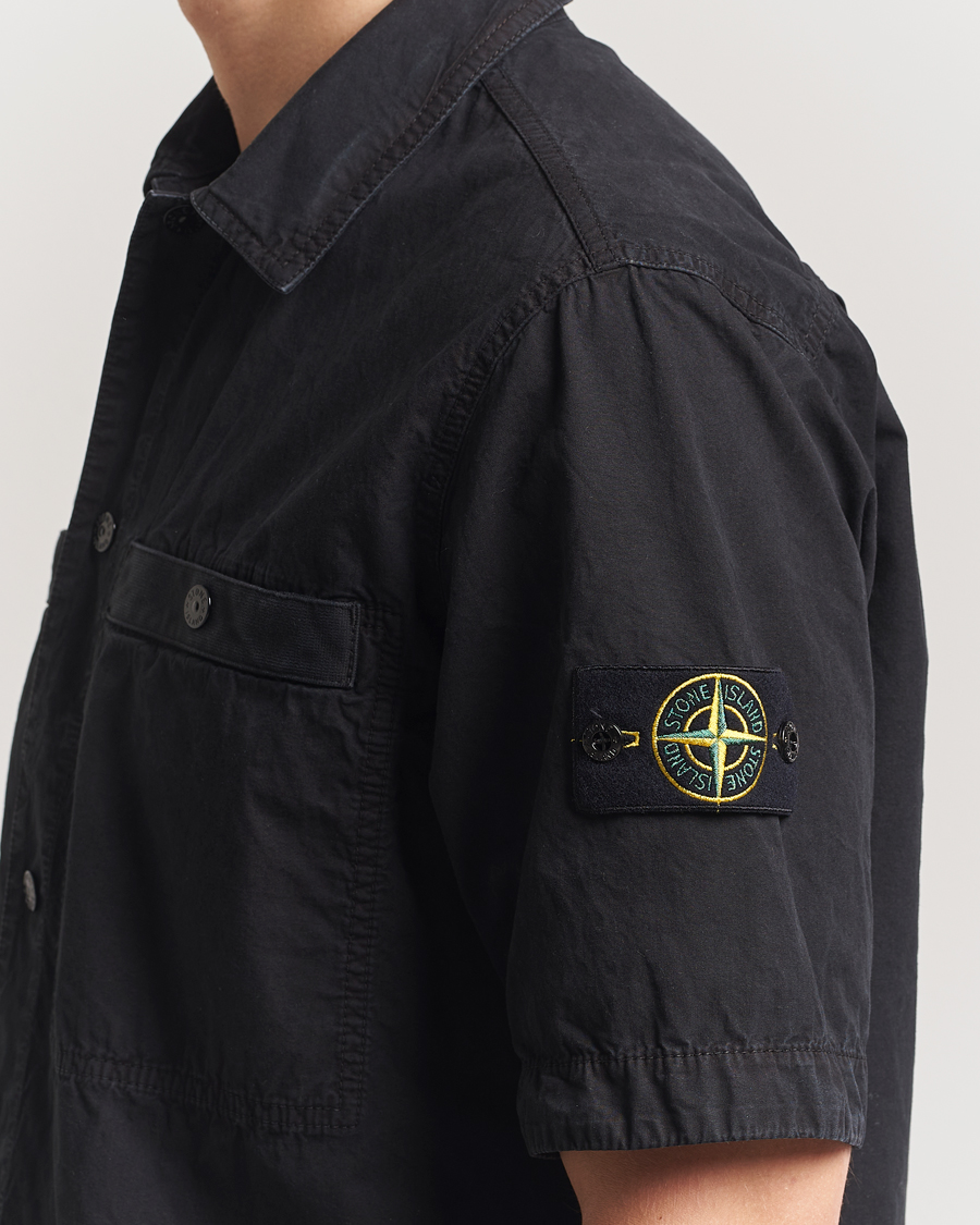 Hombres | Camisas | Stone Island | Cotton Canvas Old Effect Short Sleeve Shirt Black