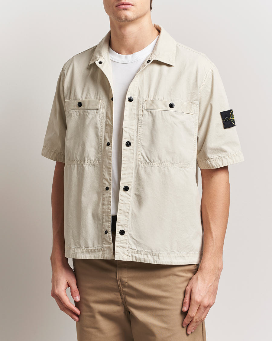 Hombres | Camisas | Stone Island | Cotton Canvas Old Effect Short Sleeve Shirt Sand