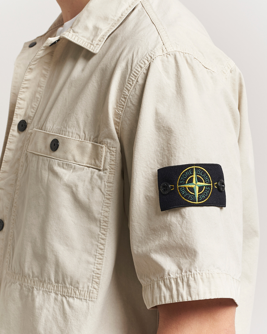 Hombres | Camisas | Stone Island | Cotton Canvas Old Effect Short Sleeve Shirt Sand