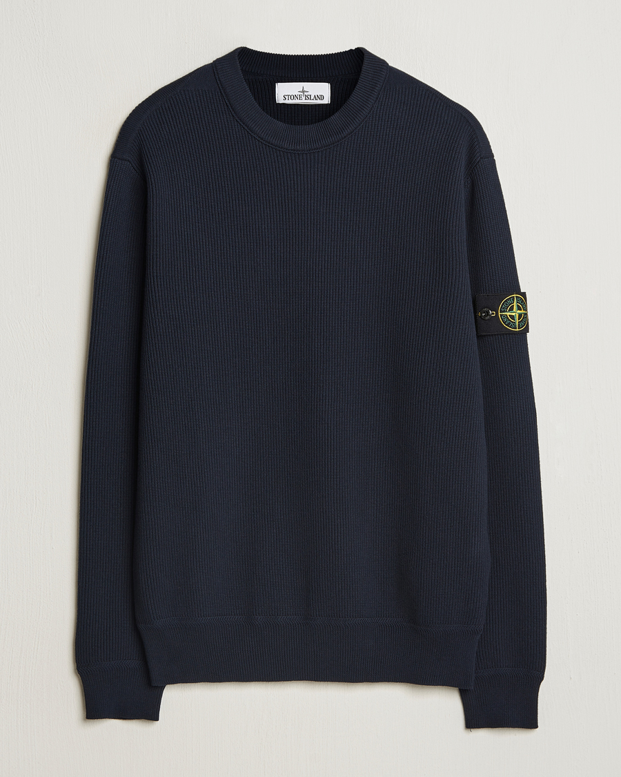 Hombres | Jerséis y prendas de punto | Stone Island | Ribbed Soft Organic Cotton Crewneck Navy Blue