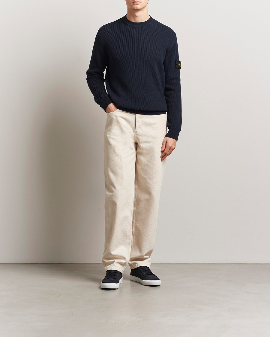 Hombres | Jerséis y prendas de punto | Stone Island | Ribbed Soft Organic Cotton Crewneck Navy Blue