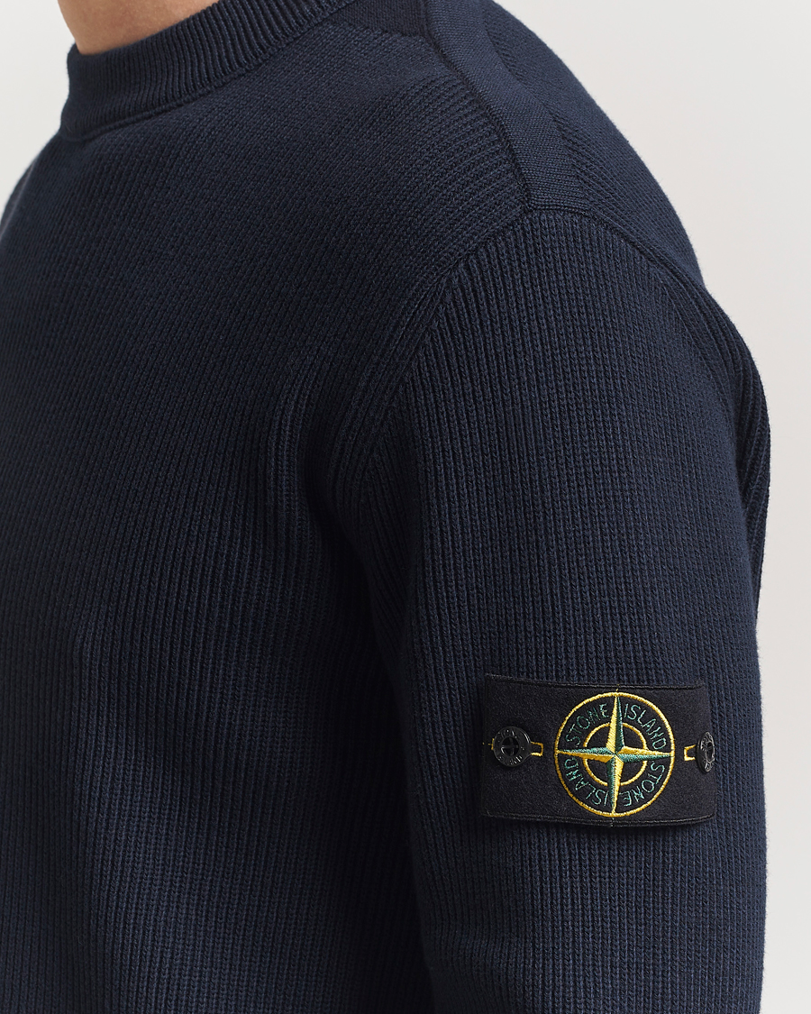 Hombres | Jerséis y prendas de punto | Stone Island | Ribbed Soft Organic Cotton Crewneck Navy Blue